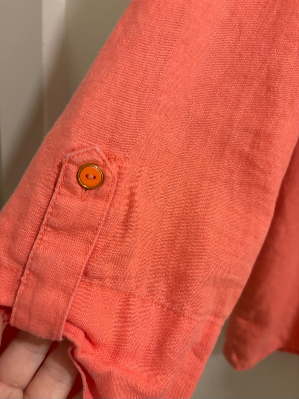 JM Collection 100% Linen Coral Button Front Roll Tab Shirt Size 18 Plus - Picture 8 of 15